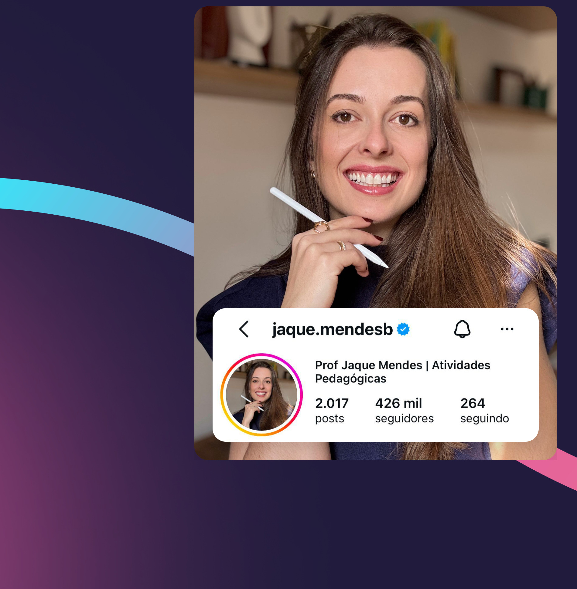 Prof. Jaque Mendes e seu perfil no Instagram